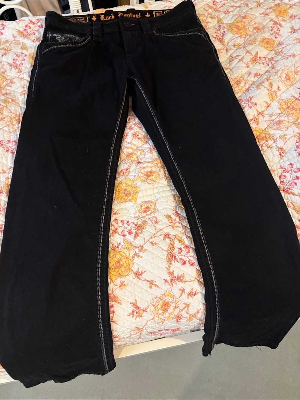 Rock Revival Black Flare Jeans with Contrast Stitching